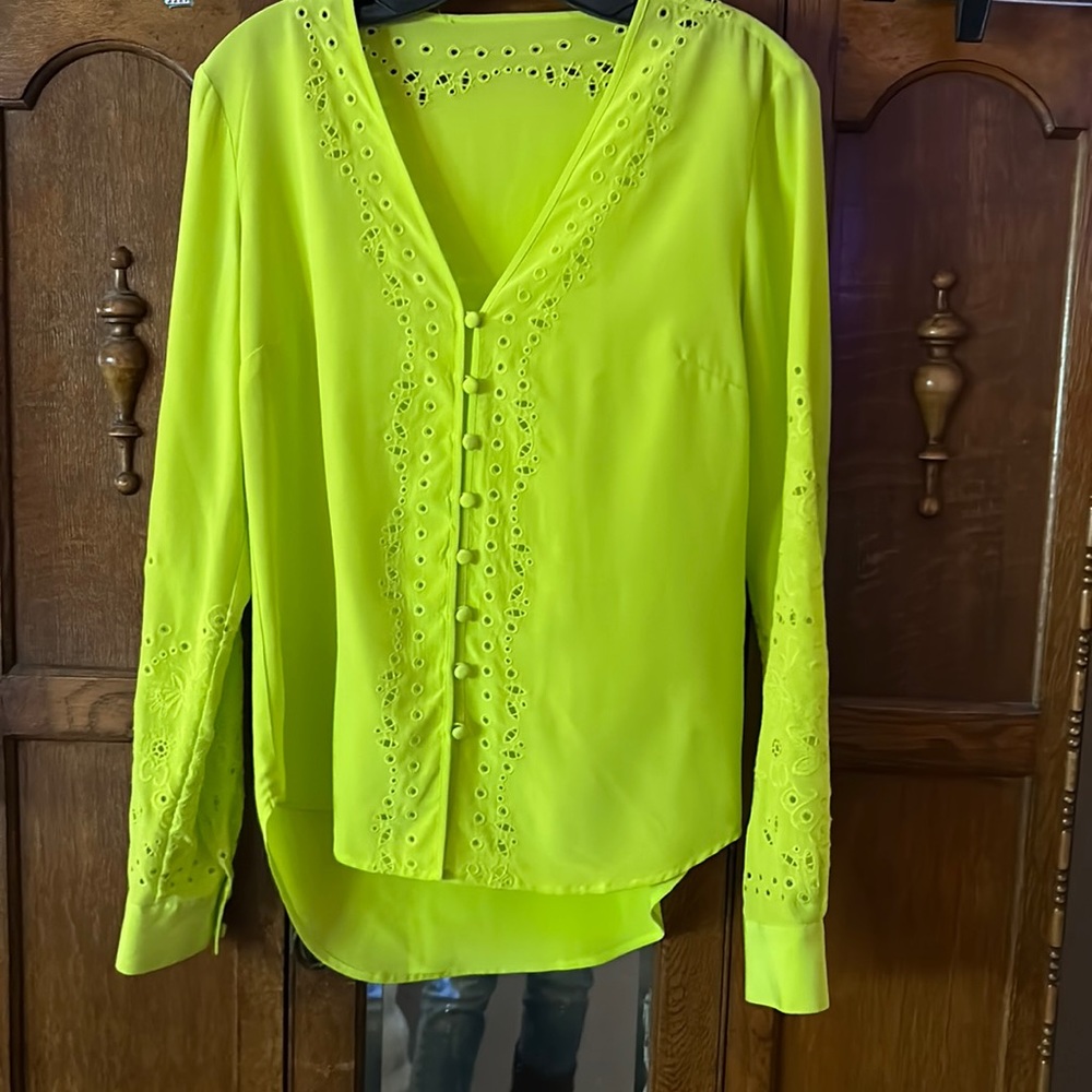 VERONICA BEARD Barth Elouse Silk Long Sleeve Eyelet Yellow RARE color size 4 - Picture 1 of 5